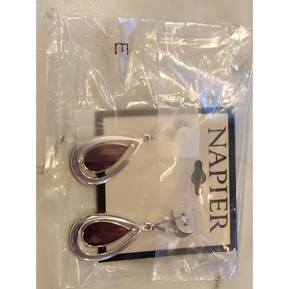 Napier Silver-Tone Tear Drop Earrings With Faceted Accents - Picture 2 of 5